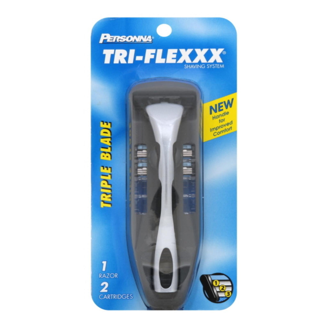 Personna Tri-flexxx Triple Blade Shaving System For Men - 1 Razor 2 Cartridges - Maras Green